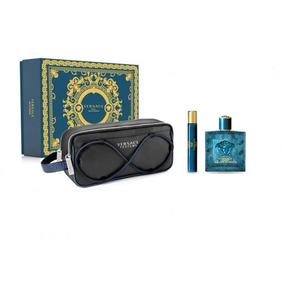 VERSACE EROS MEN SET EDP 100ML+10ML TRAVEL SPRAY + TROUSSE  