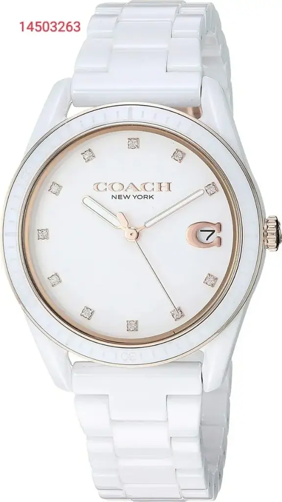 14503263 COACH PRESTON WHITE CERAMIC BAND SWAROVSKI CRYSTAL WOMEN WATCH 